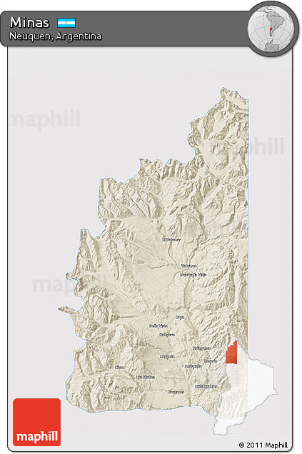 Shaded Relief 3D Map of Minas, single color outside