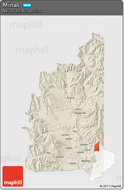 Shaded Relief 3D Map of Minas, single color outside