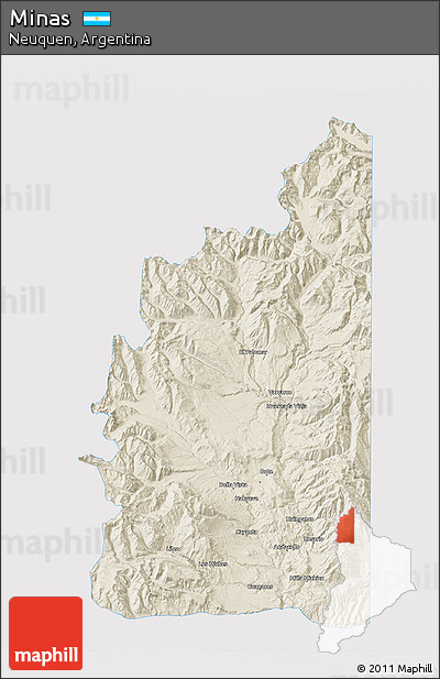 Shaded Relief 3D Map of Minas, single color outside