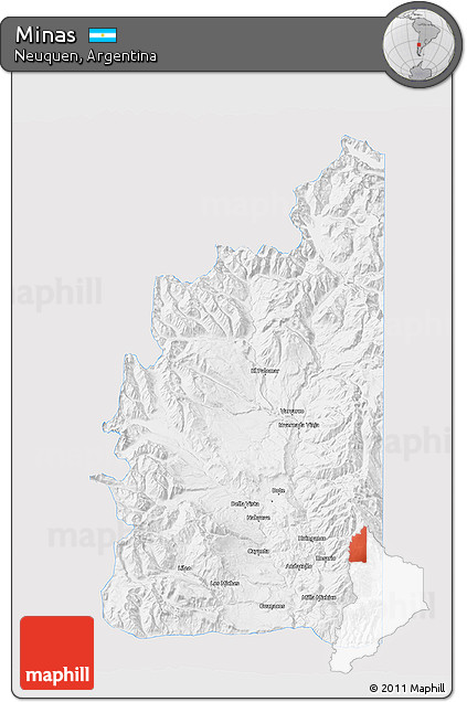 Silver Style 3D Map of Minas, single color outside