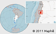 Gray Location Map of Minas, highlighted country, hill shading