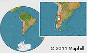Satellite Location Map of Minas, highlighted parent region, within the entire country