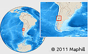 Shaded Relief Location Map of Minas, within the entire country