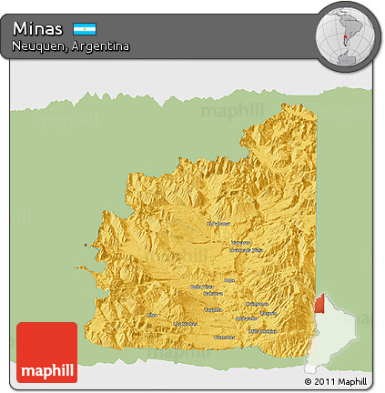 Savanna Style Panoramic Map of Minas, single color outside