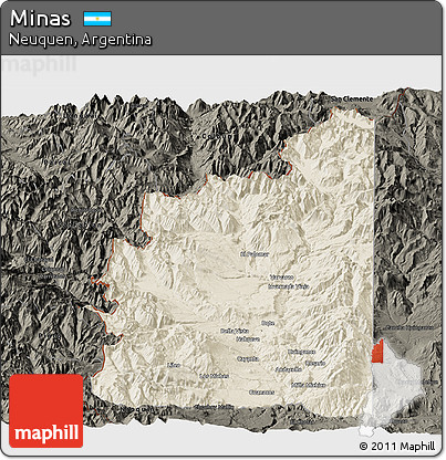 Shaded Relief Panoramic Map of Minas, darken