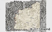 Shaded Relief Panoramic Map of Minas, darken, semi-desaturated