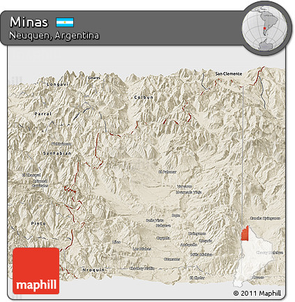 Shaded Relief Panoramic Map of Minas