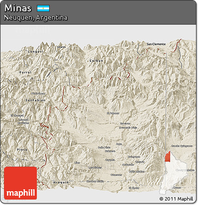 Shaded Relief Panoramic Map of Minas