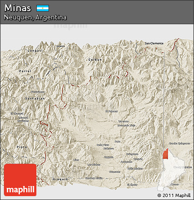 Shaded Relief Panoramic Map of Minas