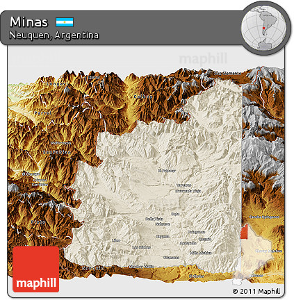 Shaded Relief Panoramic Map of Minas, physical outside