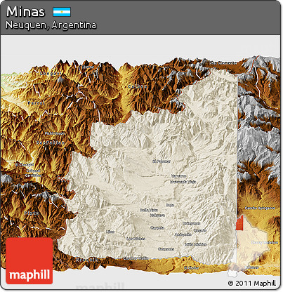 Shaded Relief Panoramic Map of Minas, physical outside