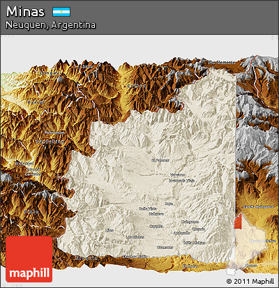 Shaded Relief Panoramic Map of Minas, physical outside