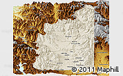 Shaded Relief Panoramic Map of Minas, physical outside