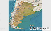 Satellite Panoramic Map of Argentina, shaded relief outside, satellite sea