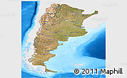 Satellite Panoramic Map of Argentina, single color outside, bathymetry sea