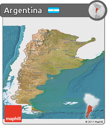 Satellite Panoramic Map of Argentina, single color outside