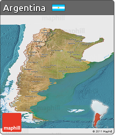 Satellite Panoramic Map of Argentina, single color outside