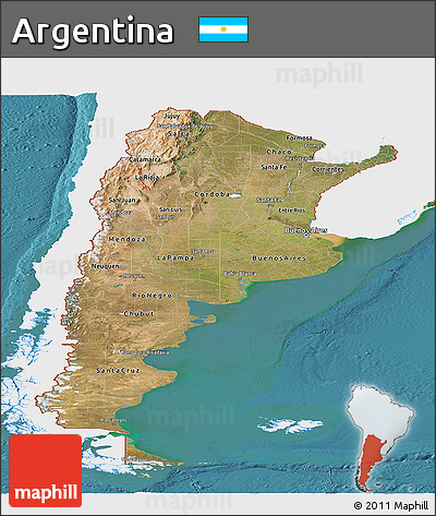 Satellite Panoramic Map of Argentina, single color outside