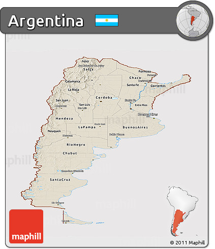 Shaded Relief Panoramic Map of Argentina, cropped outside