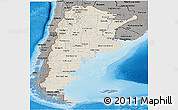 Shaded Relief Panoramic Map of Argentina, darken, semi-desaturated, land only