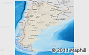 Shaded Relief Panoramic Map of Argentina, desaturated, land only