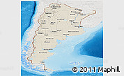 Shaded Relief Panoramic Map of Argentina, lighten, semi-desaturated, land only