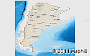 Shaded Relief Panoramic Map of Argentina, single color outside, bathymetry sea, shaded relief sea