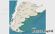 Shaded Relief Panoramic Map of Argentina, single color outside, satellite sea