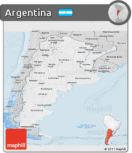 Silver Style Panoramic Map of Argentina