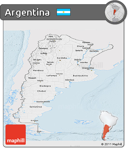 Silver Style Panoramic Map of Argentina, single color outside