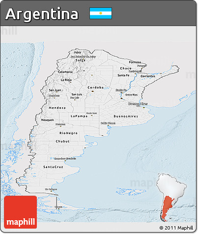 Silver Style Panoramic Map of Argentina, single color outside