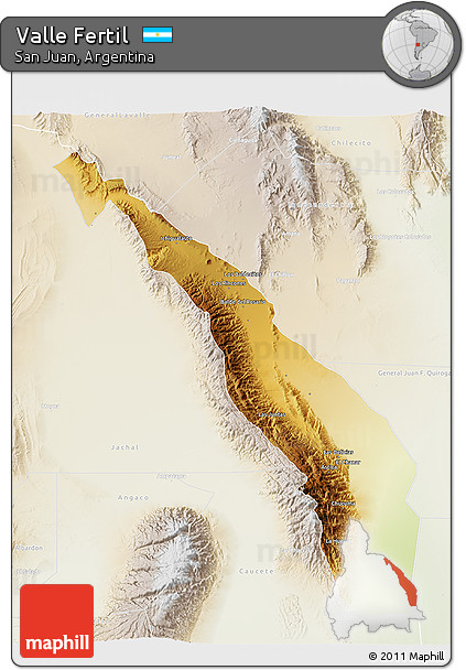 Physical 3D Map of Valle Fertil, lighten
