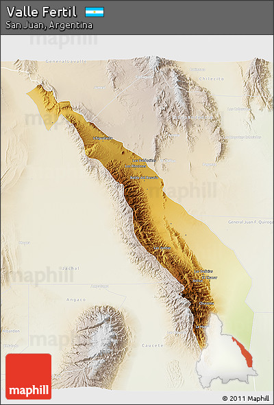 Physical 3D Map of Valle Fertil, lighten