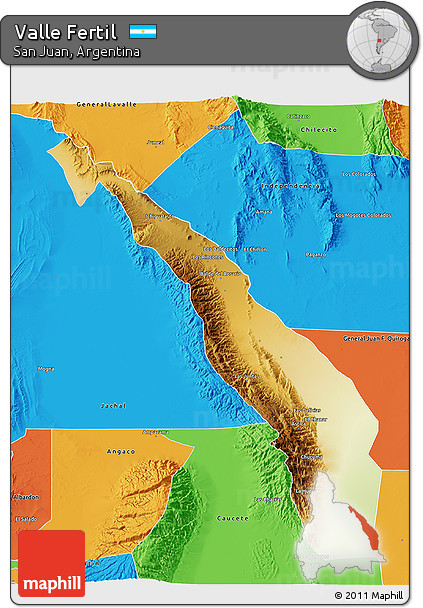 Physical 3D Map of Valle Fertil, political outside