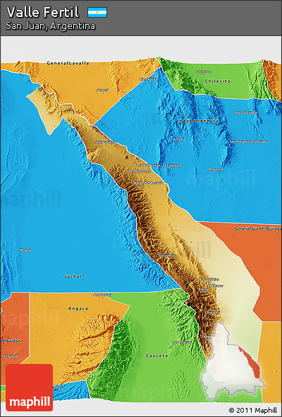 Physical 3D Map of Valle Fertil, political outside