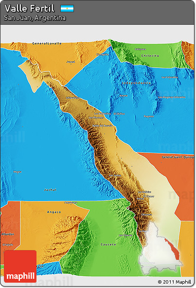 Physical 3D Map of Valle Fertil, political outside