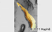 Physical Map of Valle Fertil, darken, desaturated