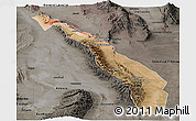 Satellite Panoramic Map of Valle Fertil, darken, semi-desaturated