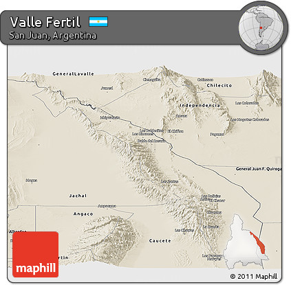 Shaded Relief Panoramic Map of Valle Fertil