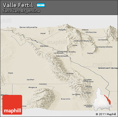 Shaded Relief Panoramic Map of Valle Fertil
