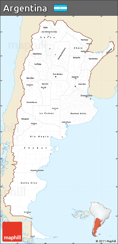 Classic Style Simple Map of Argentina, single color outside