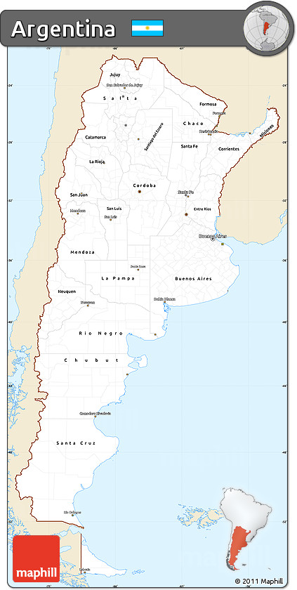 Classic Style Simple Map of Argentina, single color outside
