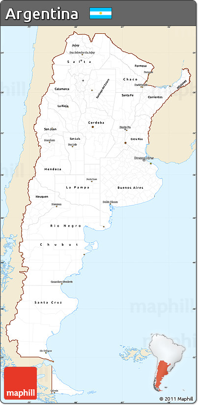 Classic Style Simple Map of Argentina, single color outside