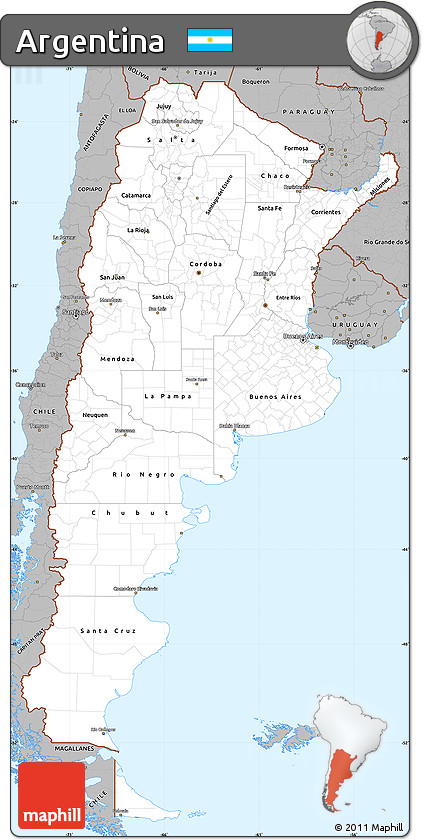 Gray Simple Map of Argentina