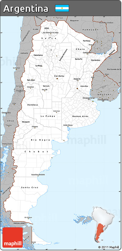 Gray Simple Map of Argentina