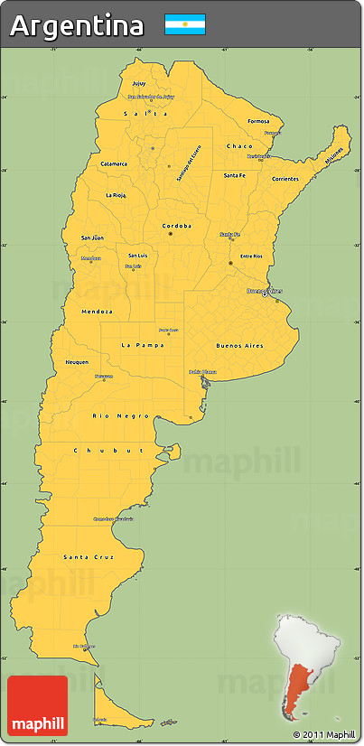 Savanna Style Simple Map of Argentina, cropped outside