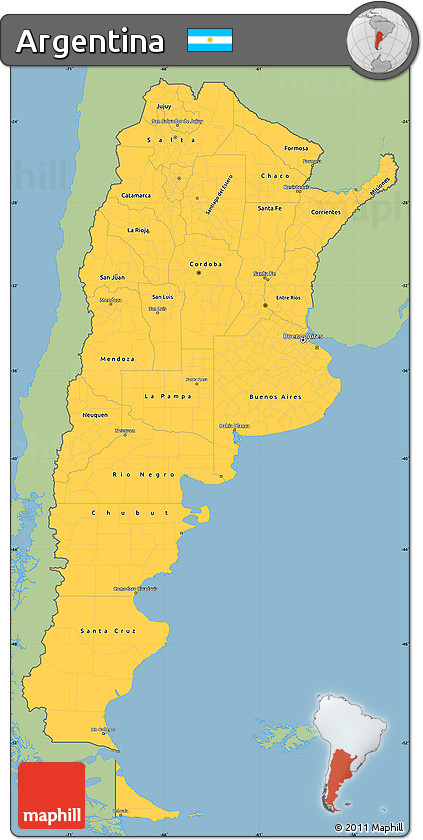 Savanna Style Simple Map of Argentina, single color outside
