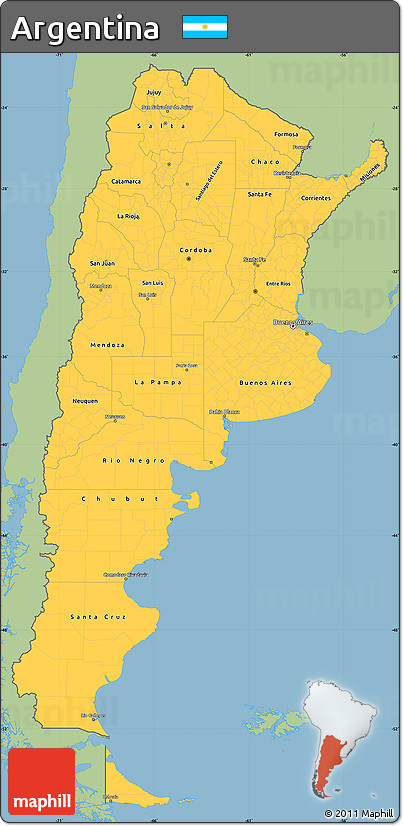 Savanna Style Simple Map of Argentina, single color outside