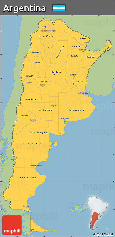 Savanna Style Simple Map of Argentina, single color outside