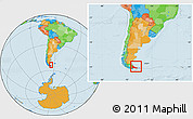 Political Location Map of Tierra del Fuego, within the entire country